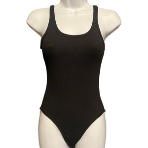 Black Ribbed Sexy Fitted Tank Bodysuit 
Size Small